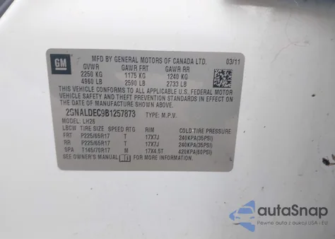 2011 Chevrolet Equinox 1Lt z USA, uszkodzony, nr VIN 2GNALDEC9B1257873